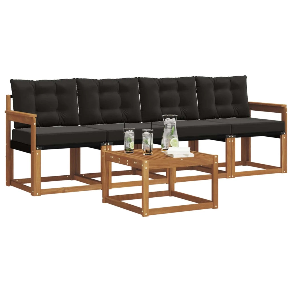 Set di divani da esterno con cuscino 5 pcs Naturale e Nero 3368371