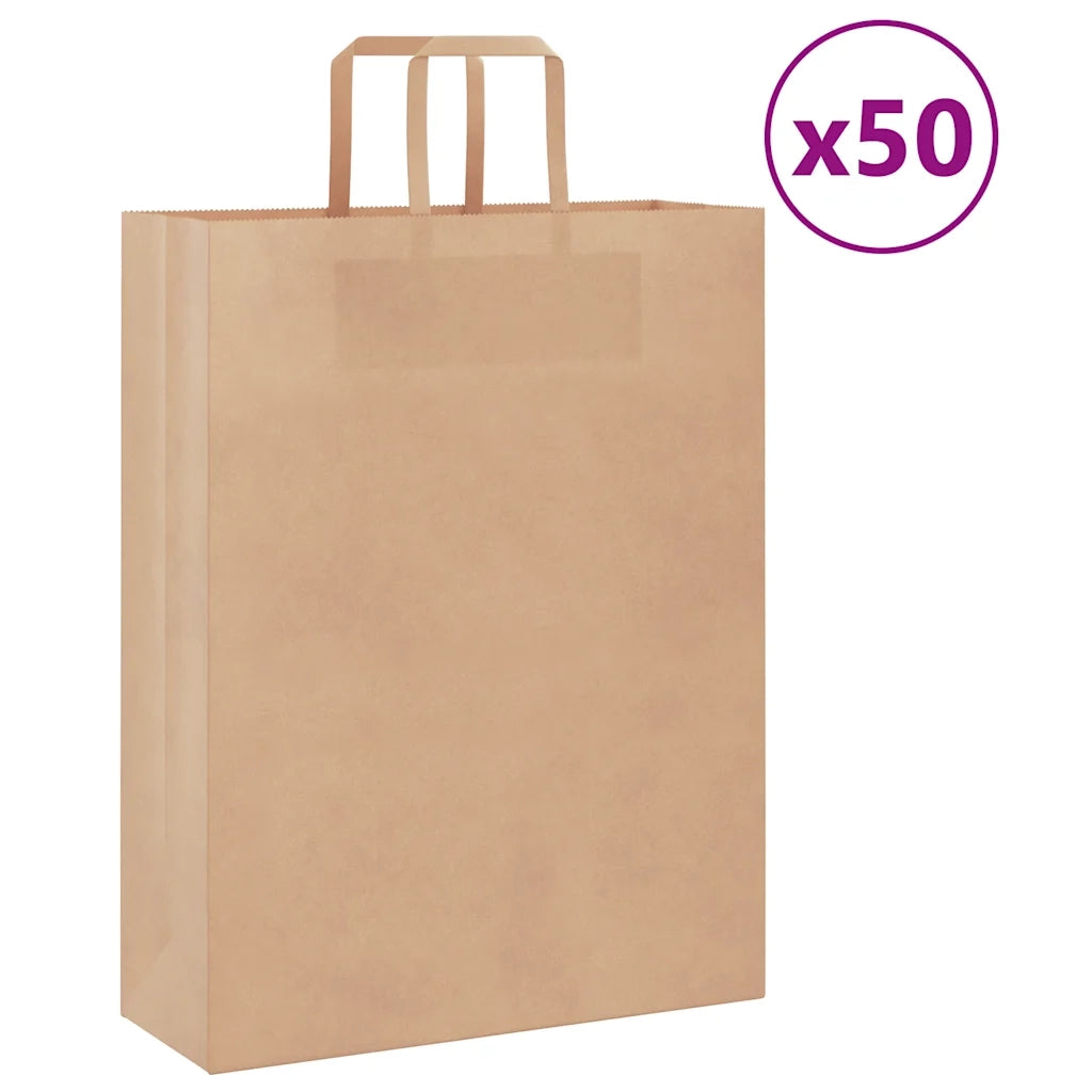 Sacchetti di Carta 50 pz con Manici Marrone 32x12x42 cm