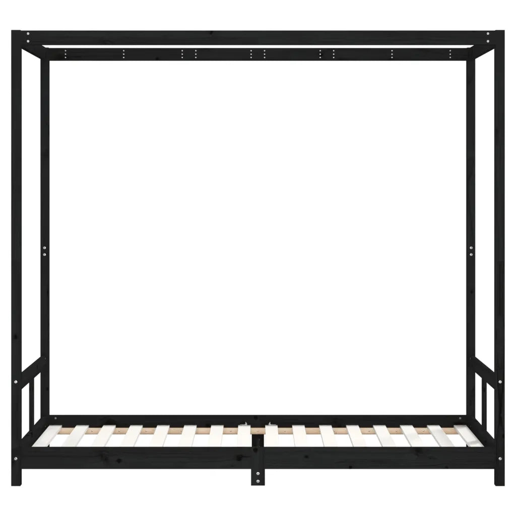 Giroletto per Bambini Nero 80x200 cm in Legno Massello di Pino