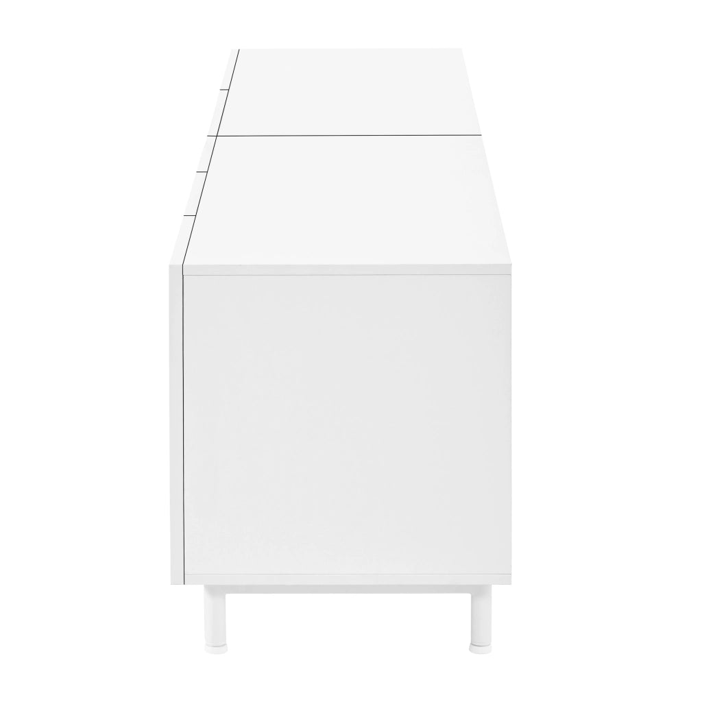 Mobile porta TV con 4 ante e 2 cassetti, passacavi laterali, per soggiorno, in MDF e truciolare, bianco, 180 × 40 × 48 cm