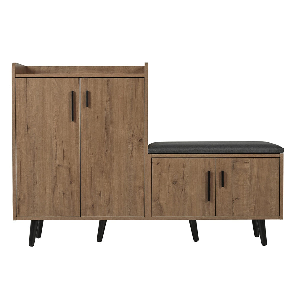 Armadietto scarpe moderno - Xylo - L120/P34/H82 - Venature legno, 4 ante, maniglie metalliche asimmetriche