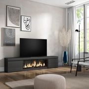 Mobile TV Soggiorno, 208x35x45cm, Per TV fino a 80", Camino elettrico XXL, Nero RF3256