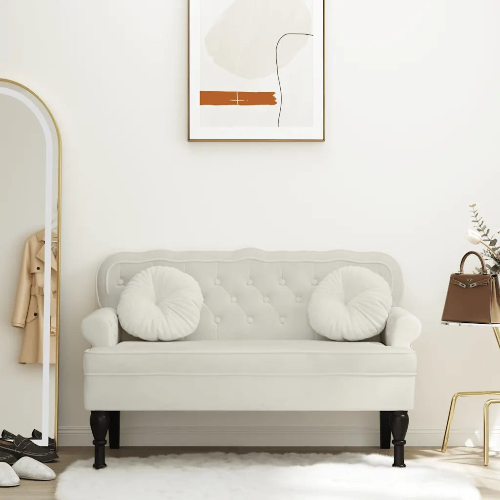 Panca con Schienale Crema 119,5x64,5x75 cm in Velluto CFW7998626