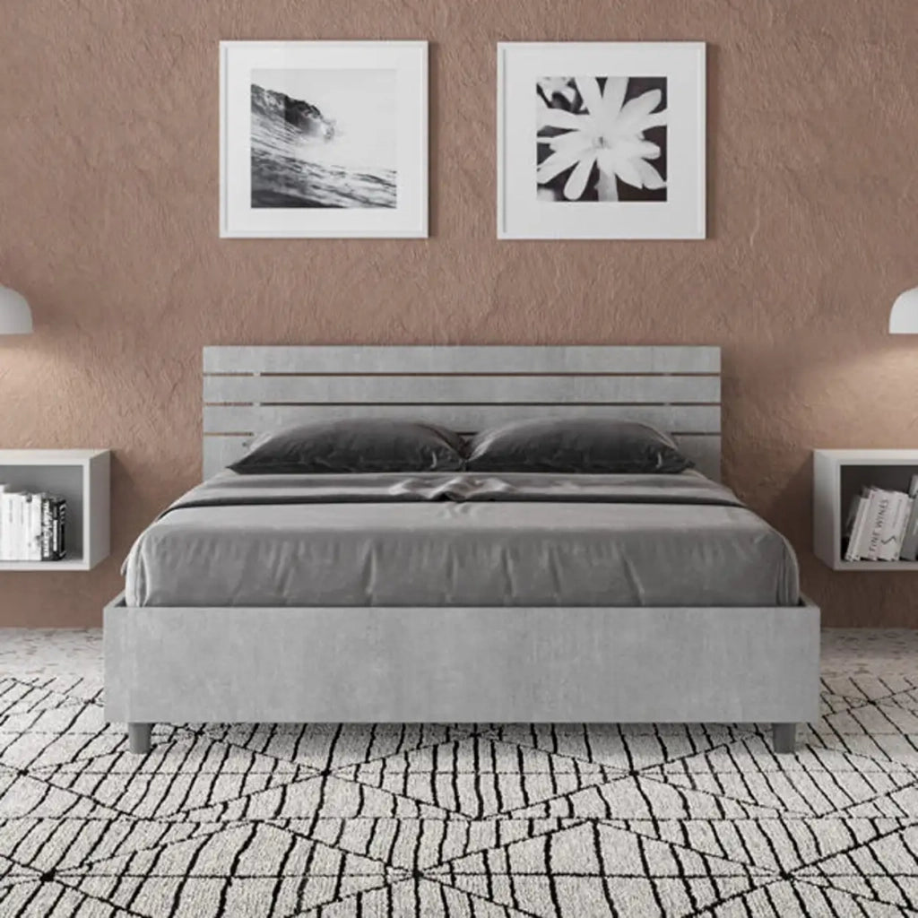 Letto matrimoniale francese con rete 140x200 testata dritta con doghe cemento Ankel
