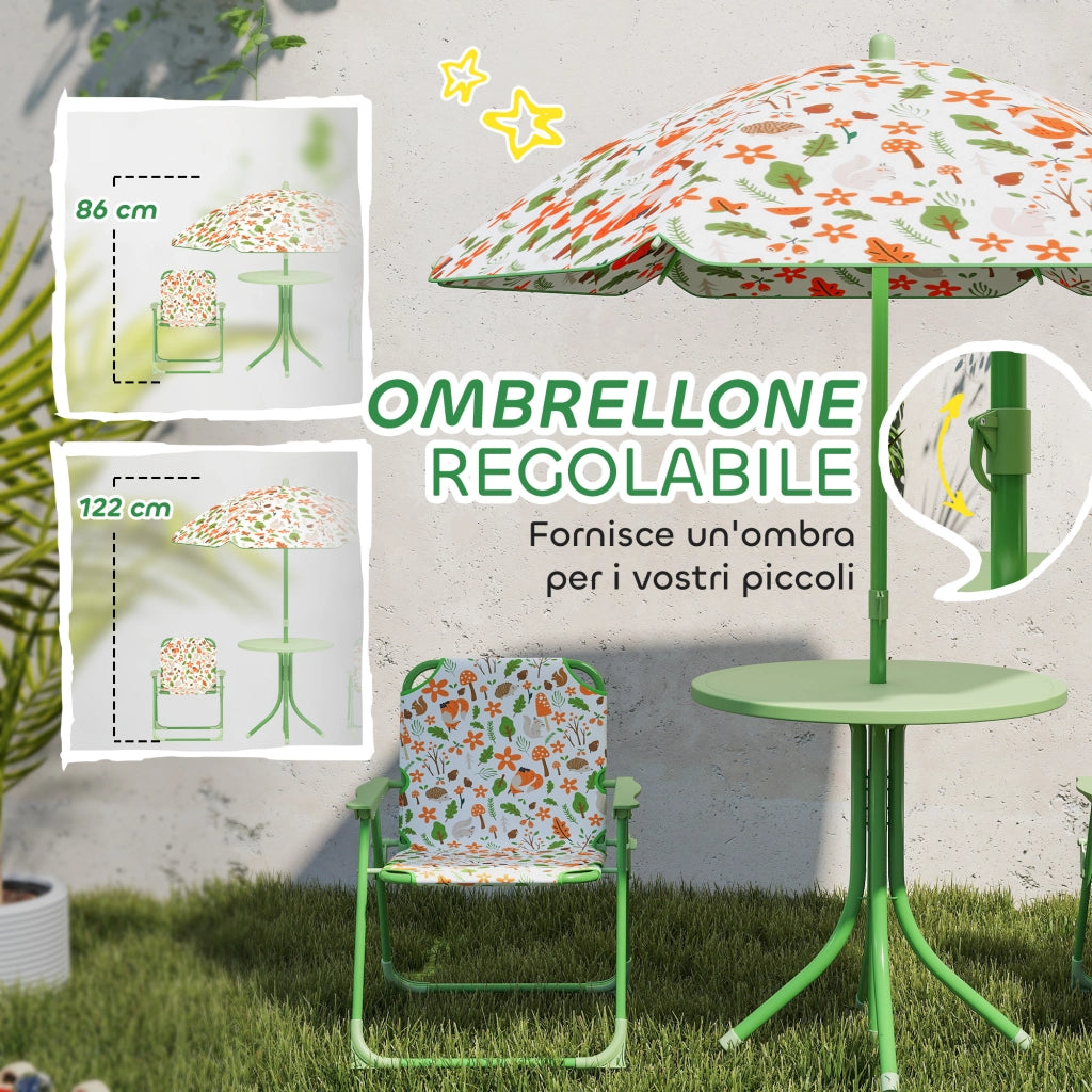 Set Giardino Bambini con 2 Sedie Pieghevoli e Tavolino Rotondo ¨C zephmum ¨C Verde