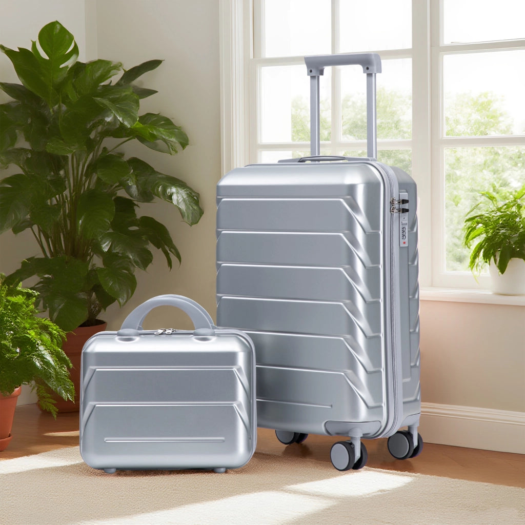 Set di due valigie girevoli in ABS da 14"/19" con lucchetto a combinazione e trousse da 14" (argento)