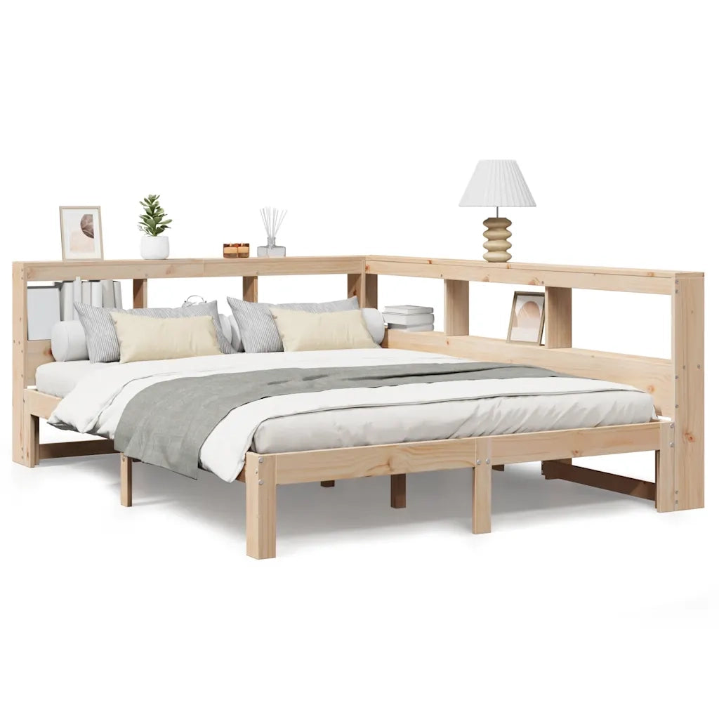 Letto Libreria senza Materasso-Struttura Letto contenitore 160x200 cm in Legno di Pino 738379