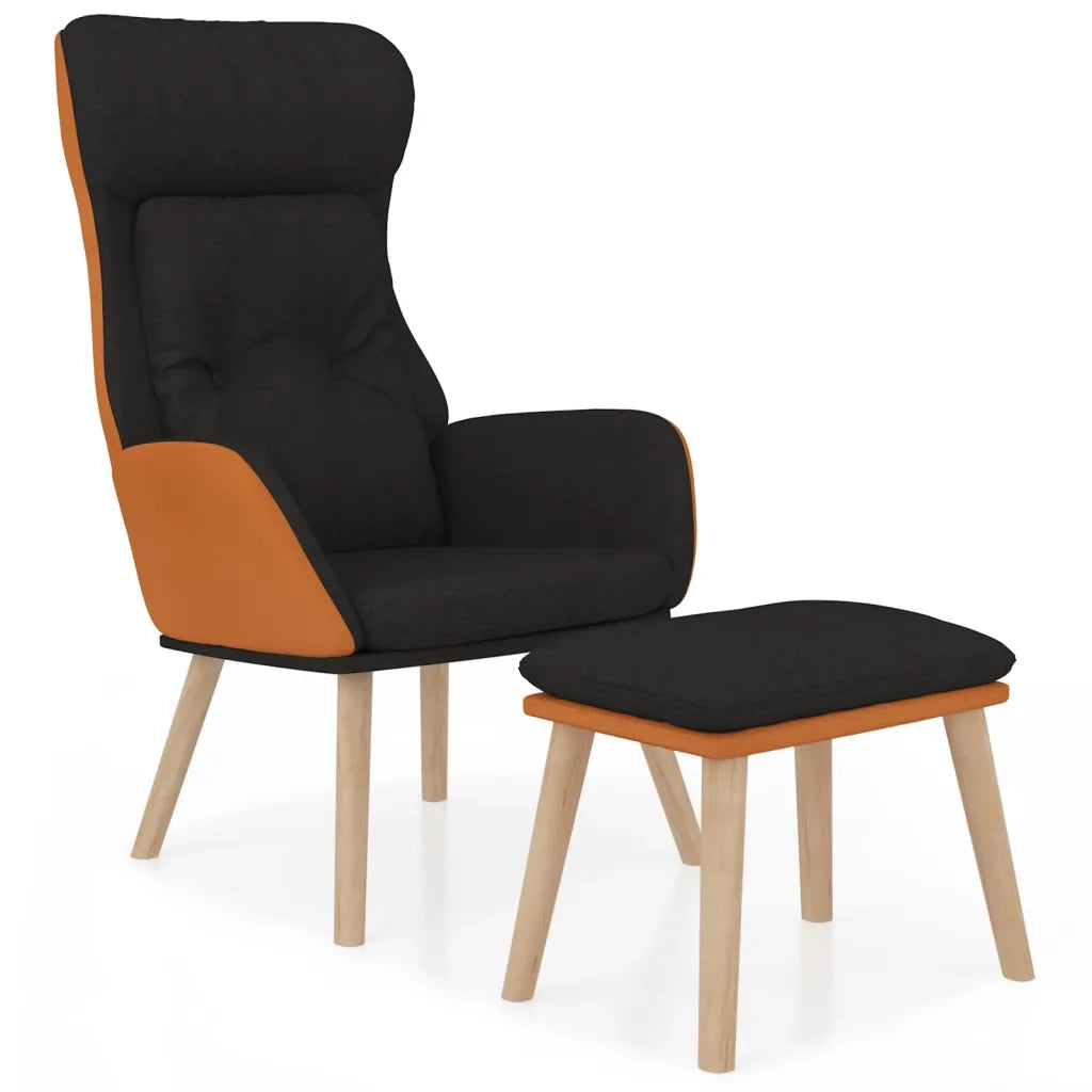 Poltrona Relax con Poggiapiedi Nero in Similpelle e Tessuto cod mxl 14213