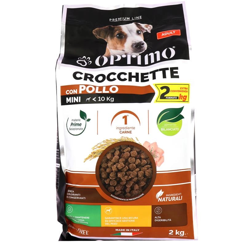OPTIMO PREMIUM LINE CANE MINI ADULTO CROCCHETTE DI POLLO ALTA DIGERIBILTÀ SENZA COLORANTI E CONSERVANTI MADE IN ITALY 2KG