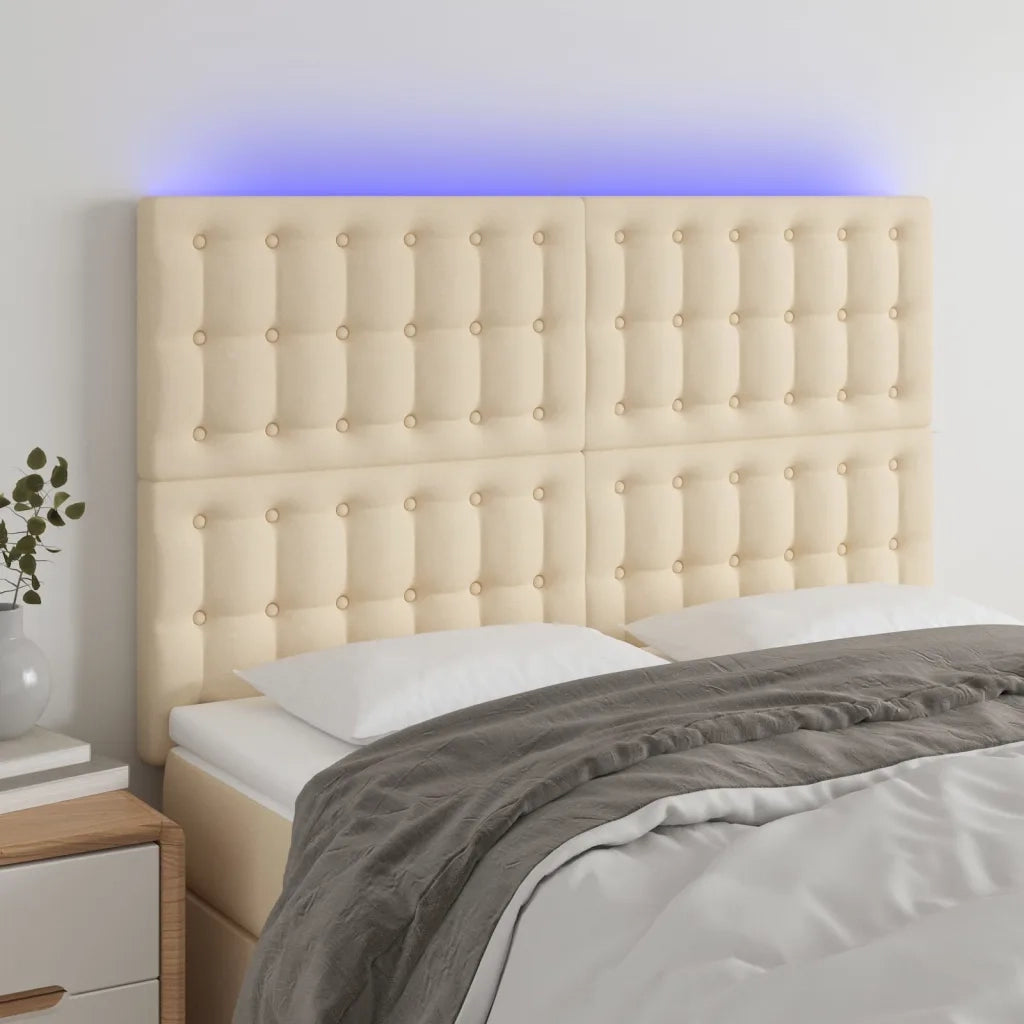 Testiera a LED Crema 144x5x118/128 cm in Tessuto