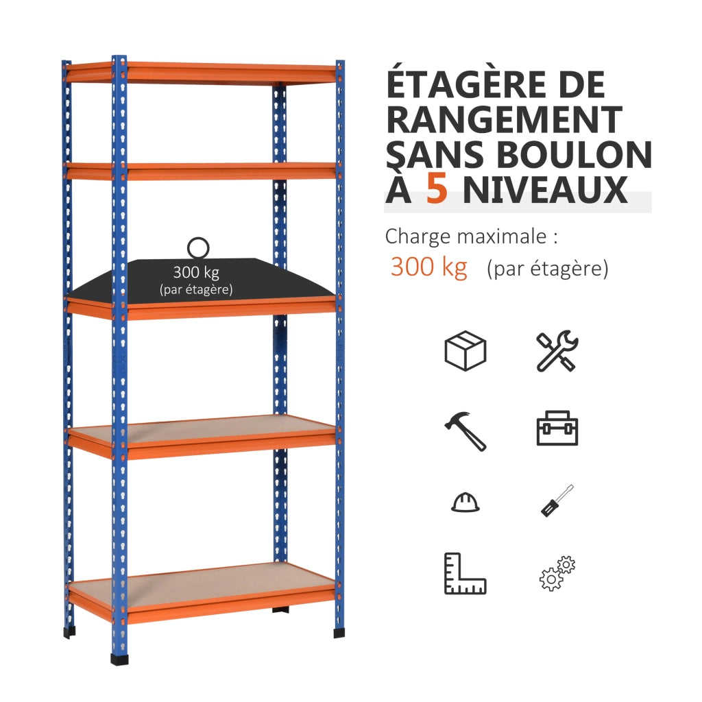 Scaffale metallo 5 livelli 1500 kg ¨C zephmum ¨C blu arancio 80x40x182