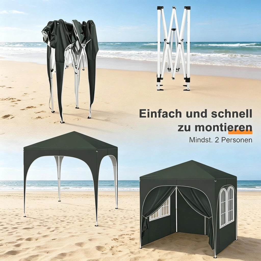 GAZEBO 2x2 m Altezza regolabile 232/236/240 cm Grigio con 4 pareti laterali