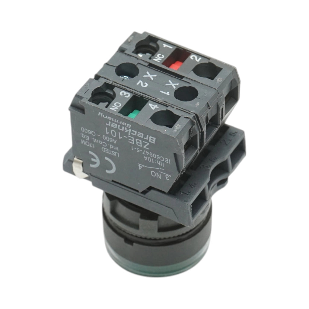 Pulsante con ritorno e segnalazione LED verde 1NO+1NC, 220V/10A, TB5 Breckner Germany