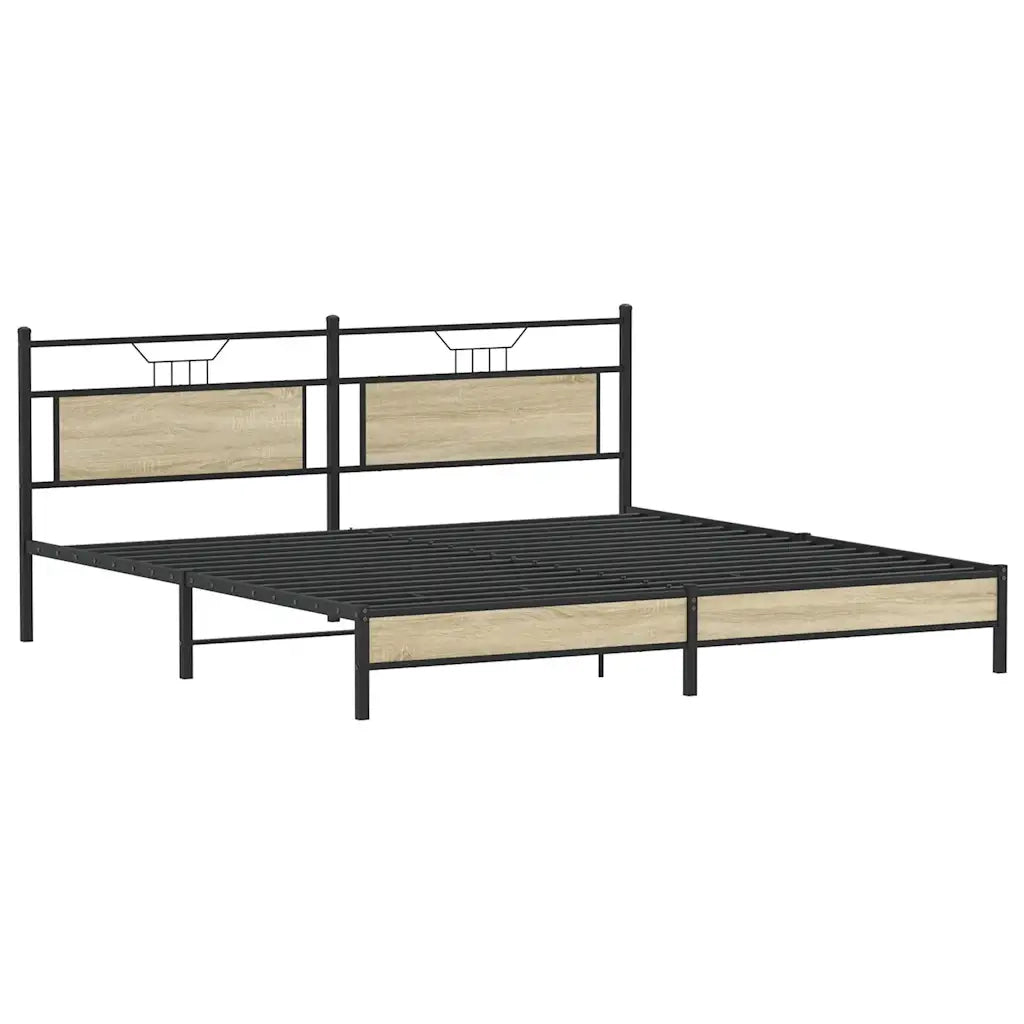 Letto matrimoniale | Letto per adulti | Giroletto senza Materaso in Metallo Rovere Sonoma 193x201 cm