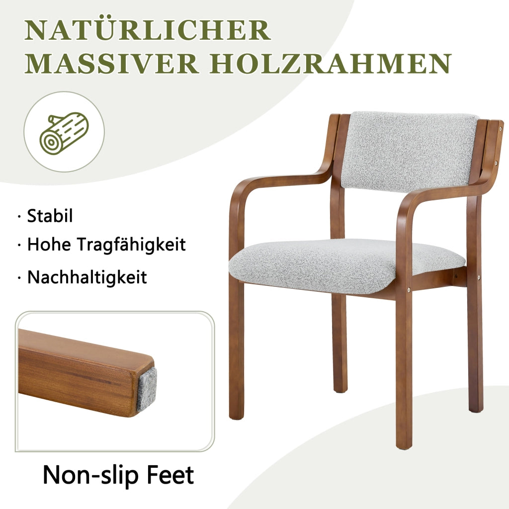 Sedia da Pranzo Set da 2 con Braccioli Design Scandinavo in Legno Curvato Grigio Noce