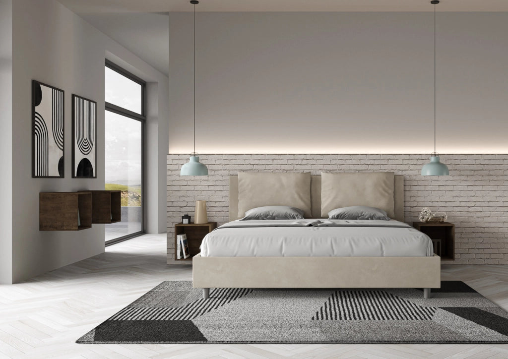 BS COM Letto contenitore imbottito 180x210 microfibra sabbia