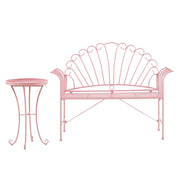 Set panca da esterno in metallo rosa a 2 posti con braccioli svasati con tavolo in stile vintage