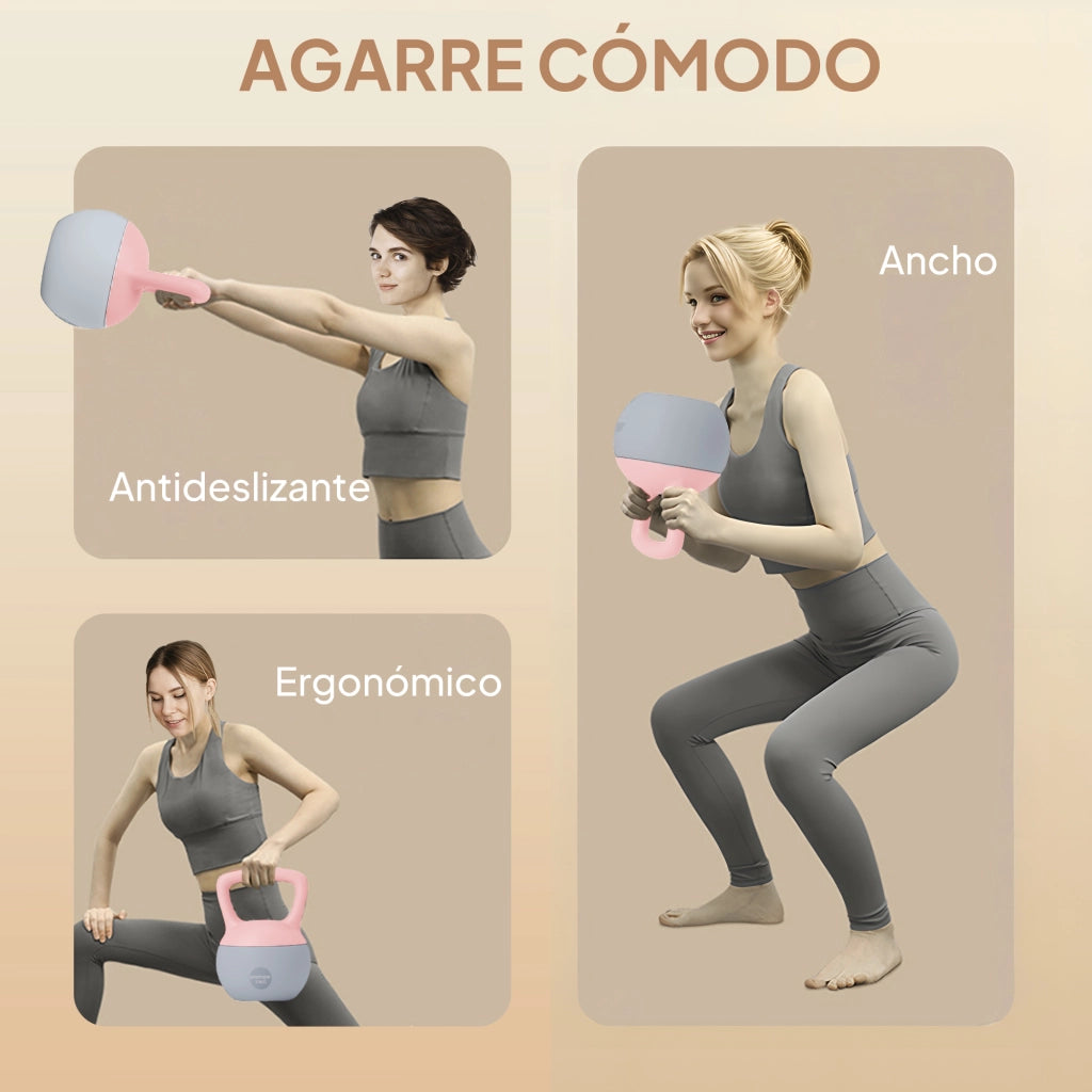 Kettlebell 10 kg con manico antiscivolo ¨C zephmum ¨C rosa e grigio 21x21x30 cm