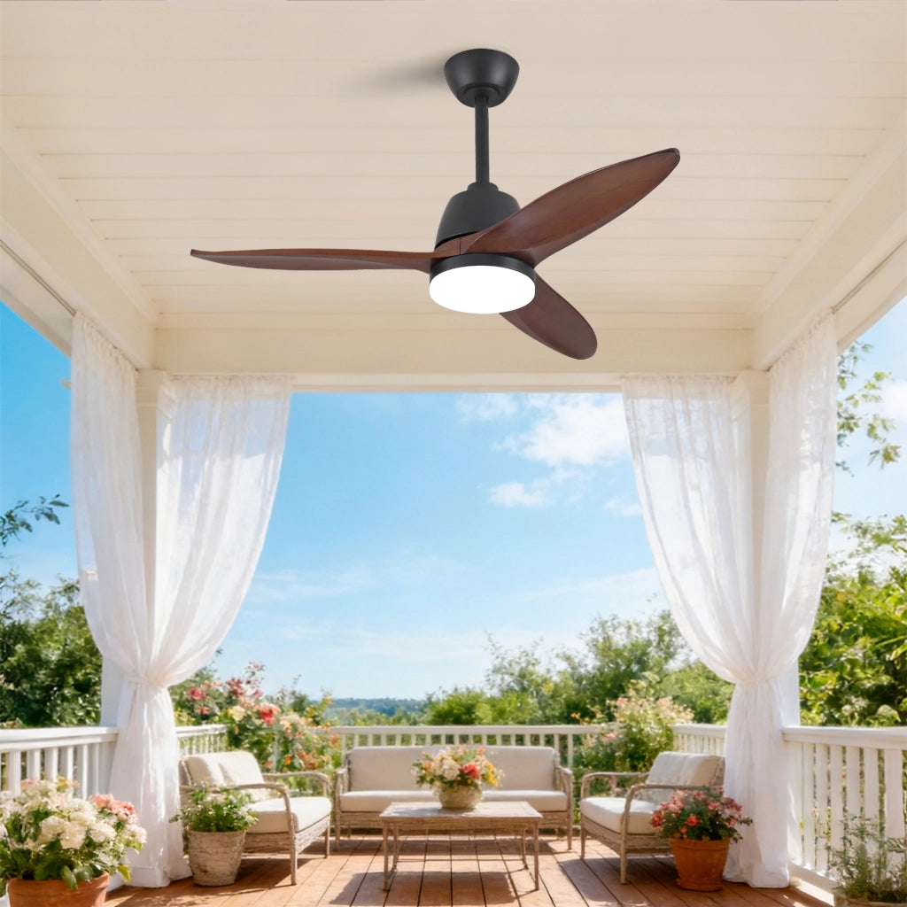 Ventilatore da soffitto nero moderno 42 pollici, dimmerabile 3 tonalit¨¤, pale legno massello, manopola, motore DC reversibile