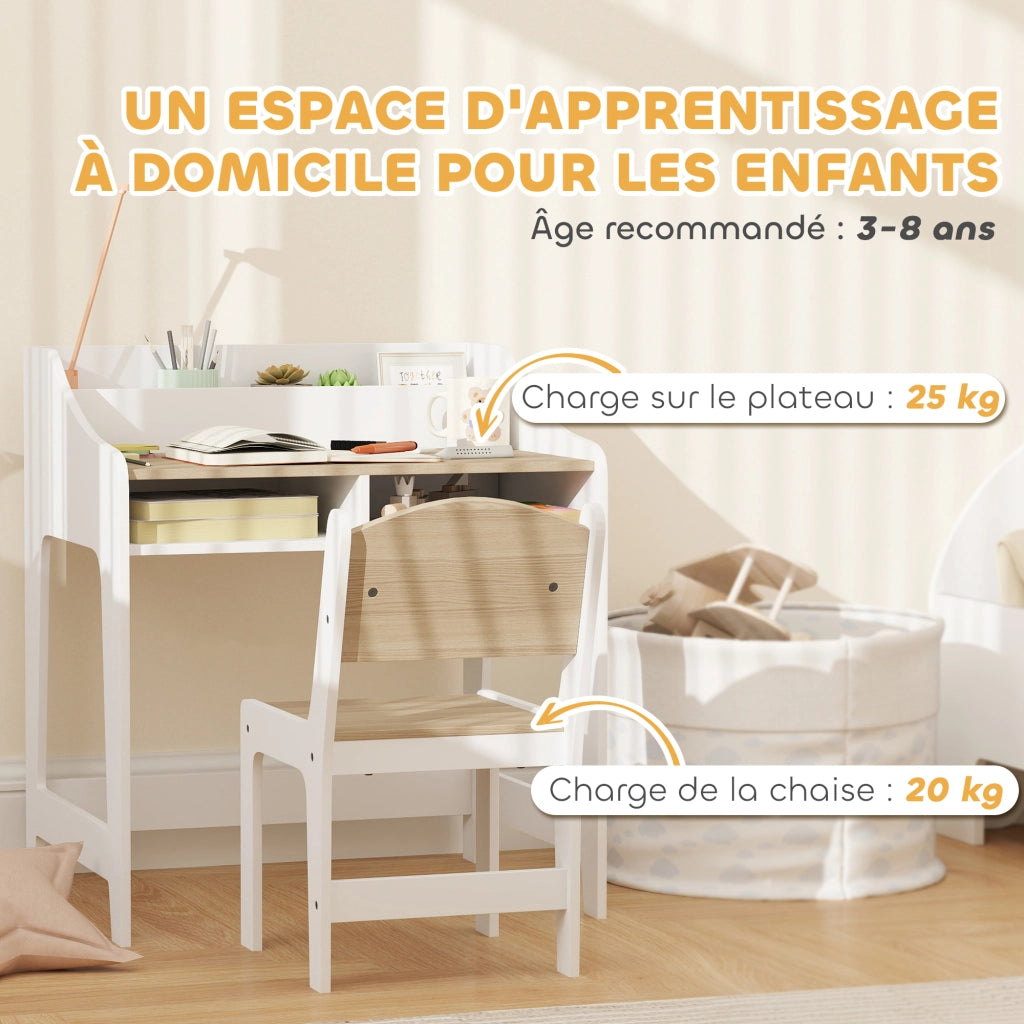 Scrivania per bambini con sedia ¨C zephmum ¨C legno naturale 90x50x75