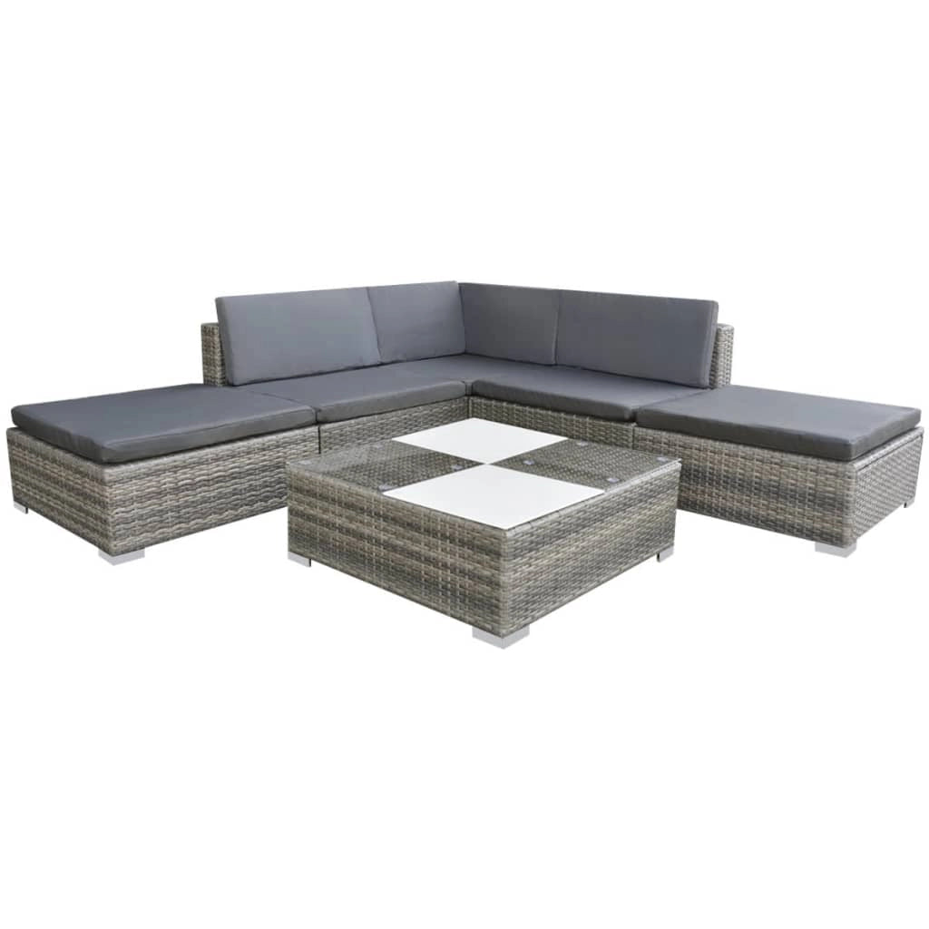 Set di mobili da giardino mobili da esterno 6 pezzi con cuscini resina intrecciata grigia 02_0016874