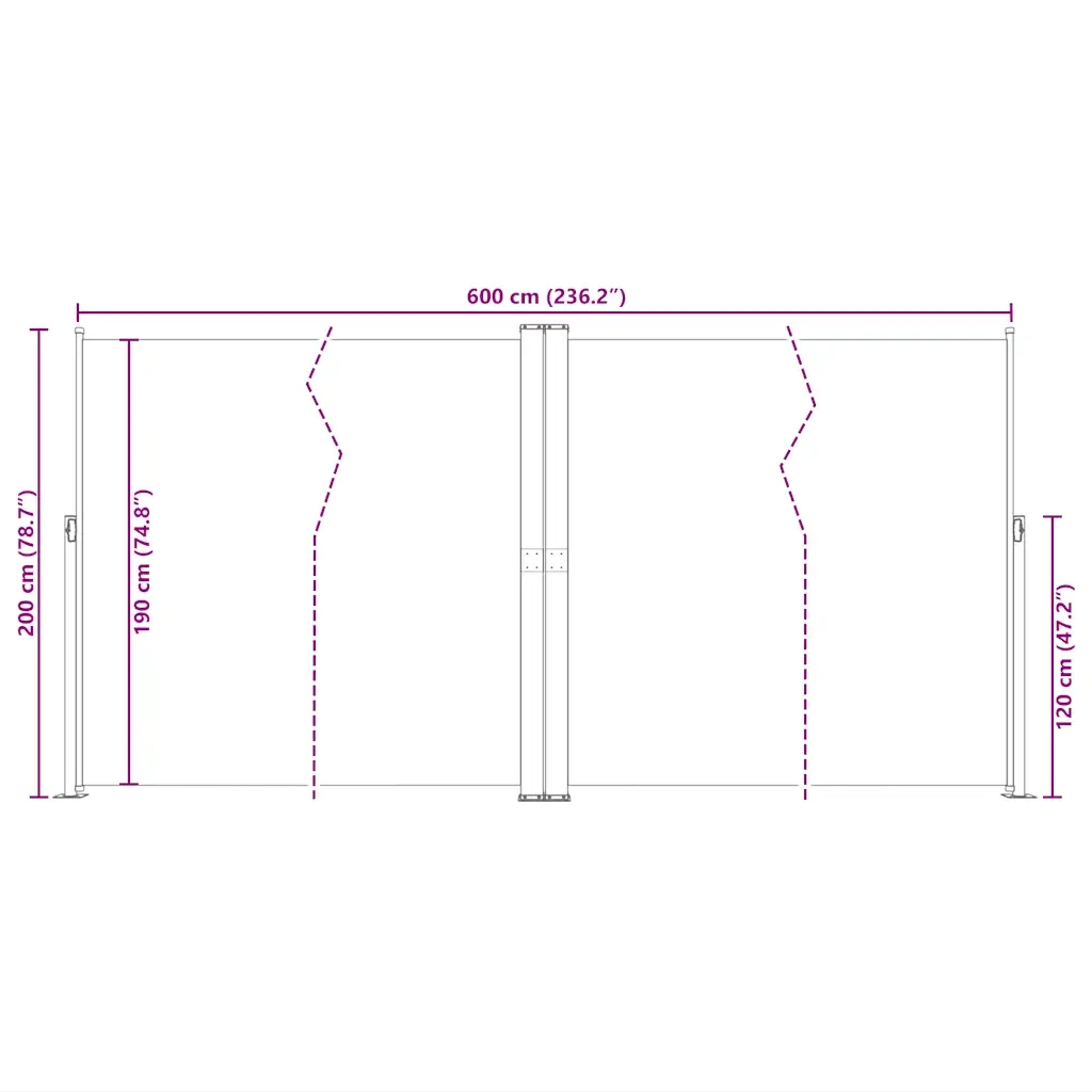 Tenda da Sole Laterale Retrattile Nera 200x600 cm 318006