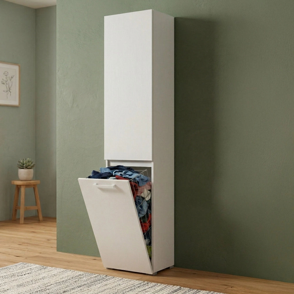 Aro, Armadio Multiuso 2 Ante 2 Ripiani Made in Italy, 45x195h cm Bianco