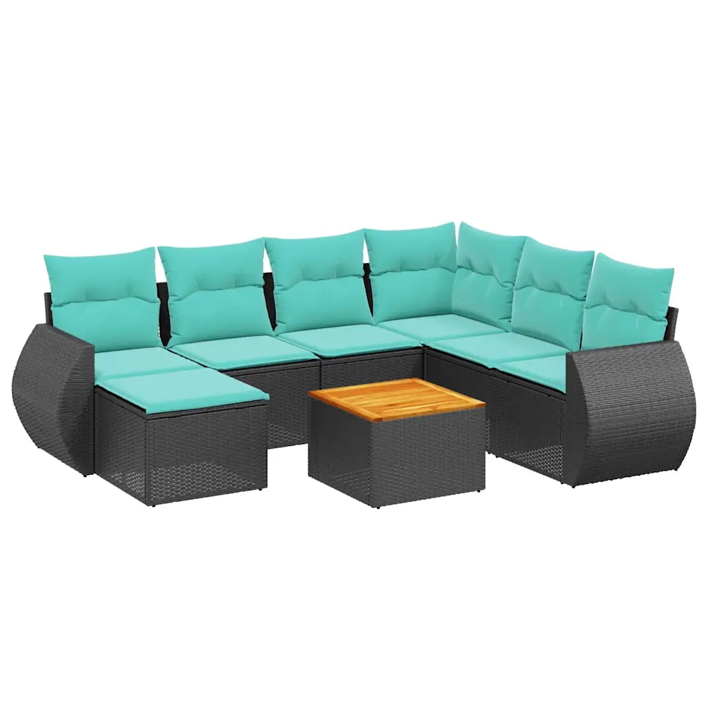 Set Divani da Giardino 8 pz con Cuscini Nero in Polyrattan 3225119
