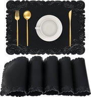 Set di piatti per tavola in pelle look lavabili da 6 - 30 x 44 cm - doppio strato - quadrato - resistente al calore - antiscivolo - nero
