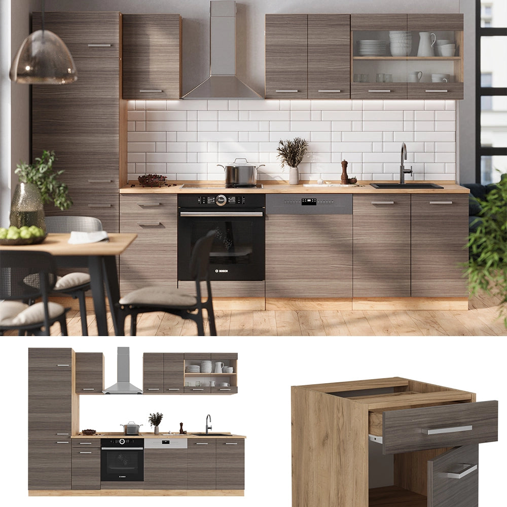 Vicco Cucina componibile Grigio nobile/rovere dorato 300 cm , PL Rovere