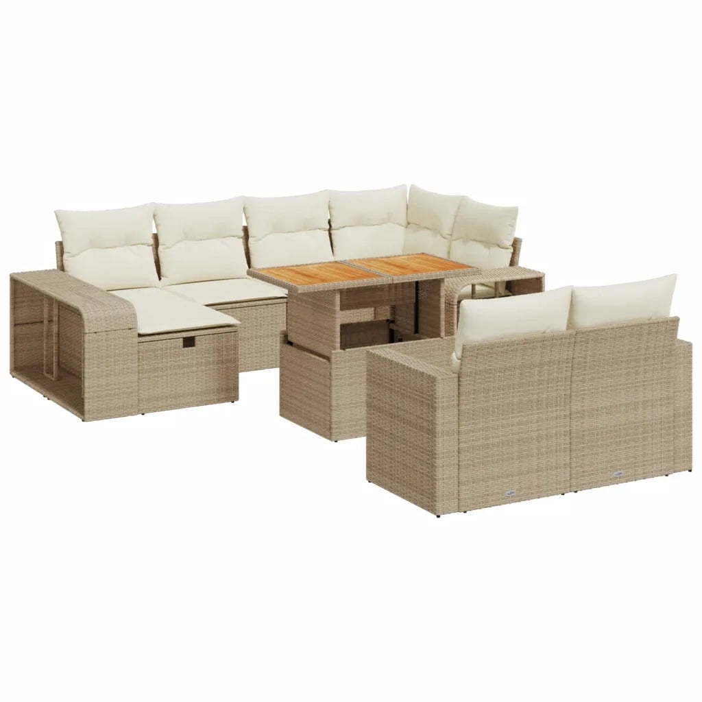 Set Divani da Giardino 11 pz con Cuscini Beige in Polyrattan