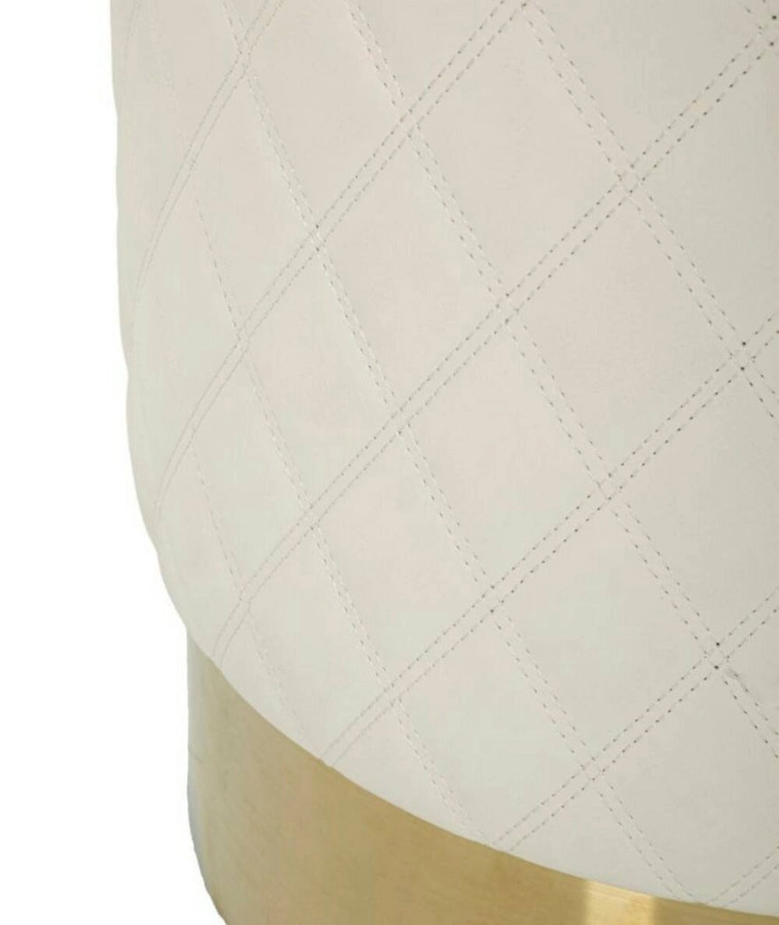 Pouf Erro, Poltrona multiuso, Scendiletto, Pouf poggiapiedi, 36x36 h39 cm, Bianco e Oro