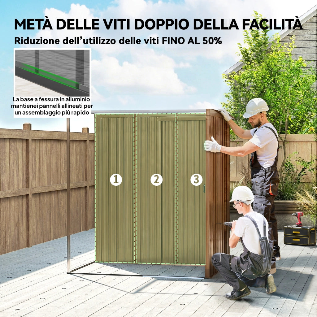 Casetta da Giardino 159x106x181 cm con Prese d'Aria e Porta Scorrevole in Metallo Marrone