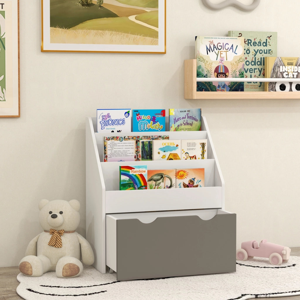 Libreria bambini 3 ripiani con cassetto ¨C Xylo ¨C MDF grigio 62.5x30x70 cm