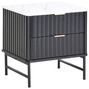 Comodino nero effetto marmo con 2 cassetti stile moderno