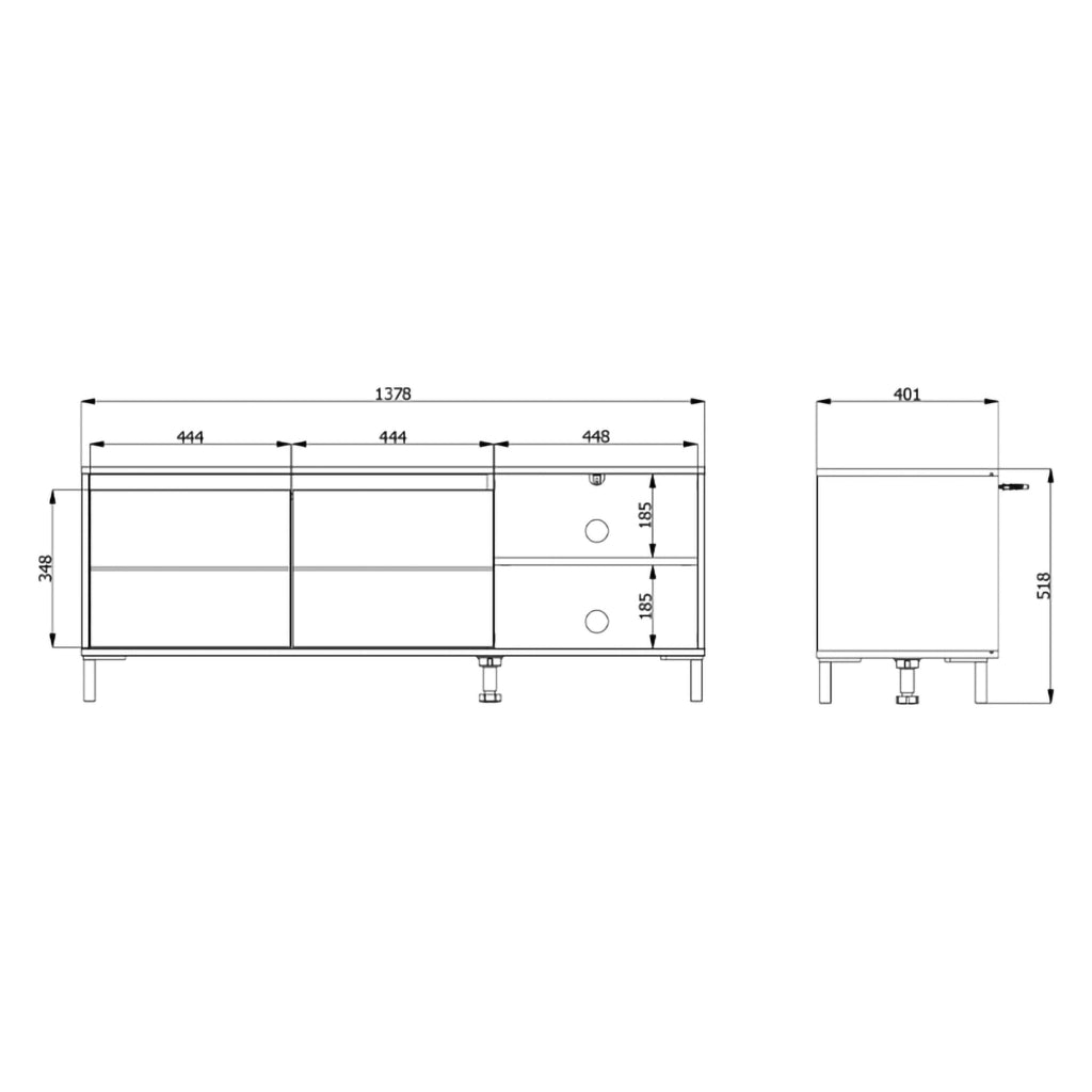 Cigno, Mobile Porta tv 2 Ripiani, 138x40x52h cm Bianco Crema