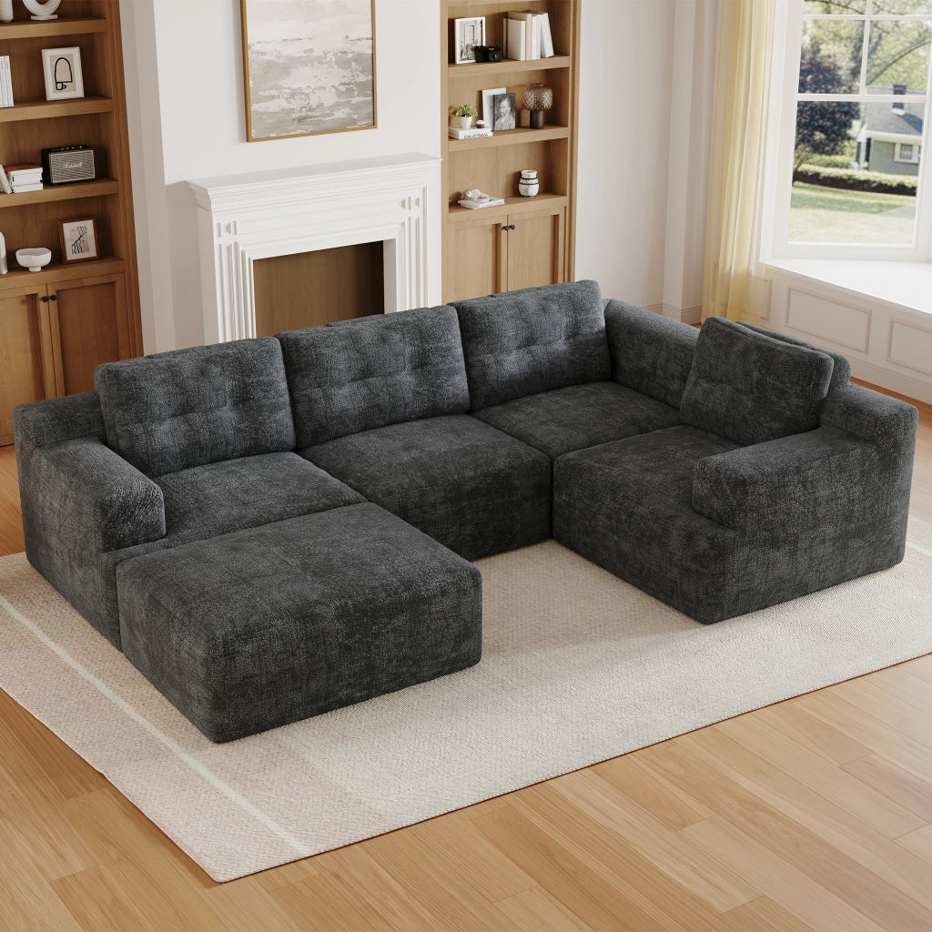 DIVANO Modulare a U 252x180x82 cm Chenille Grigio 5-6 posti