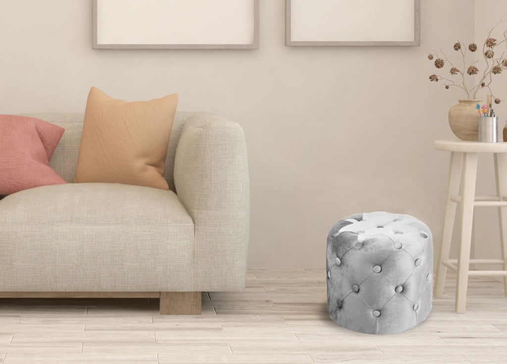 Pouf Salotto/Camera Con Bottoni Imbottito Modello Velvet Parigi In Tinta Unita - Pouf - Grigio