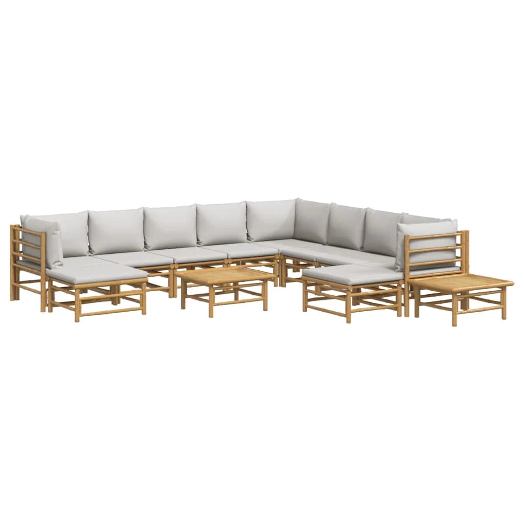 Set di mobili da giardino per esterni 12 pezzi con cuscini in bambù grigio chiaro 02_0015585