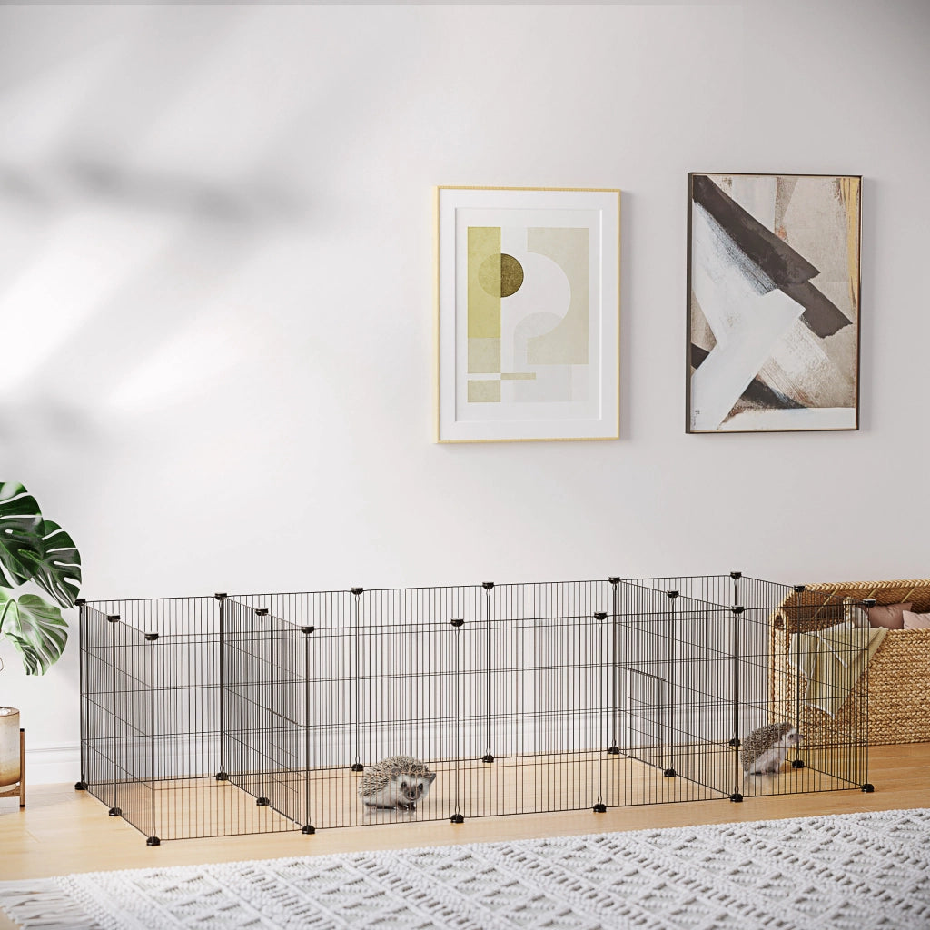 Recinto per Animali Domestici ¨C zephmum ¨C Griglia Metallo Nero 18 Pannelli 2 Porte 175x70x45
