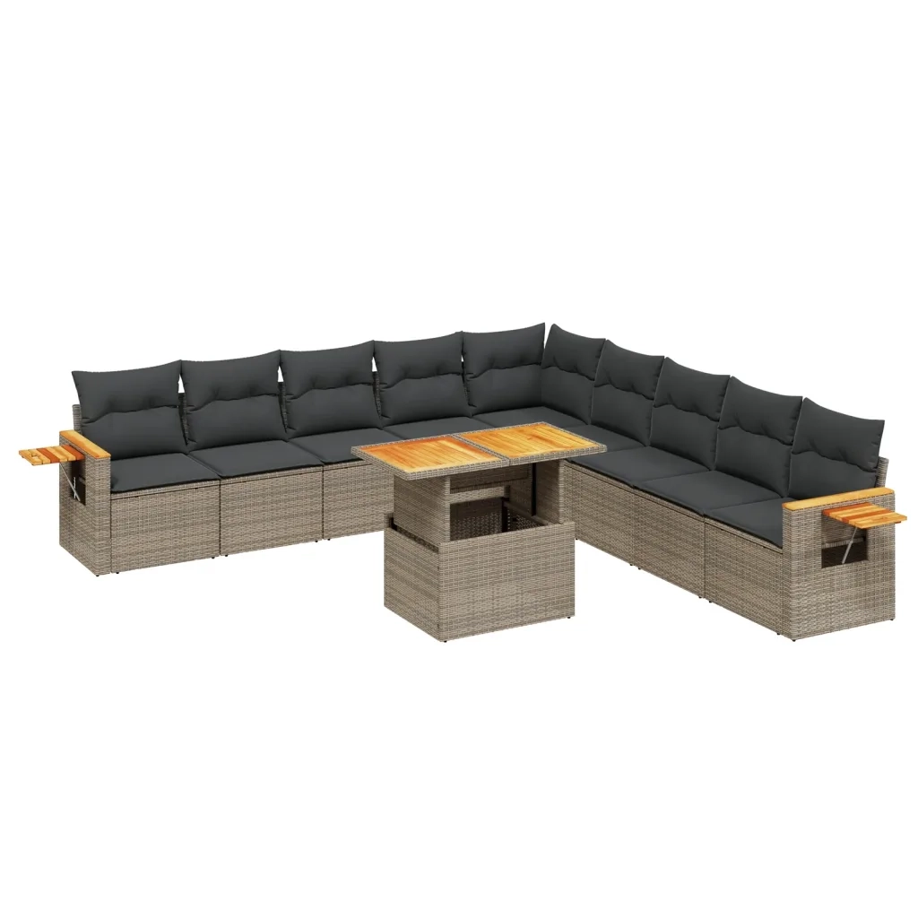 Set Divani da Giardino 11 pz con Cuscini in Polyrattan Grigio 3273706