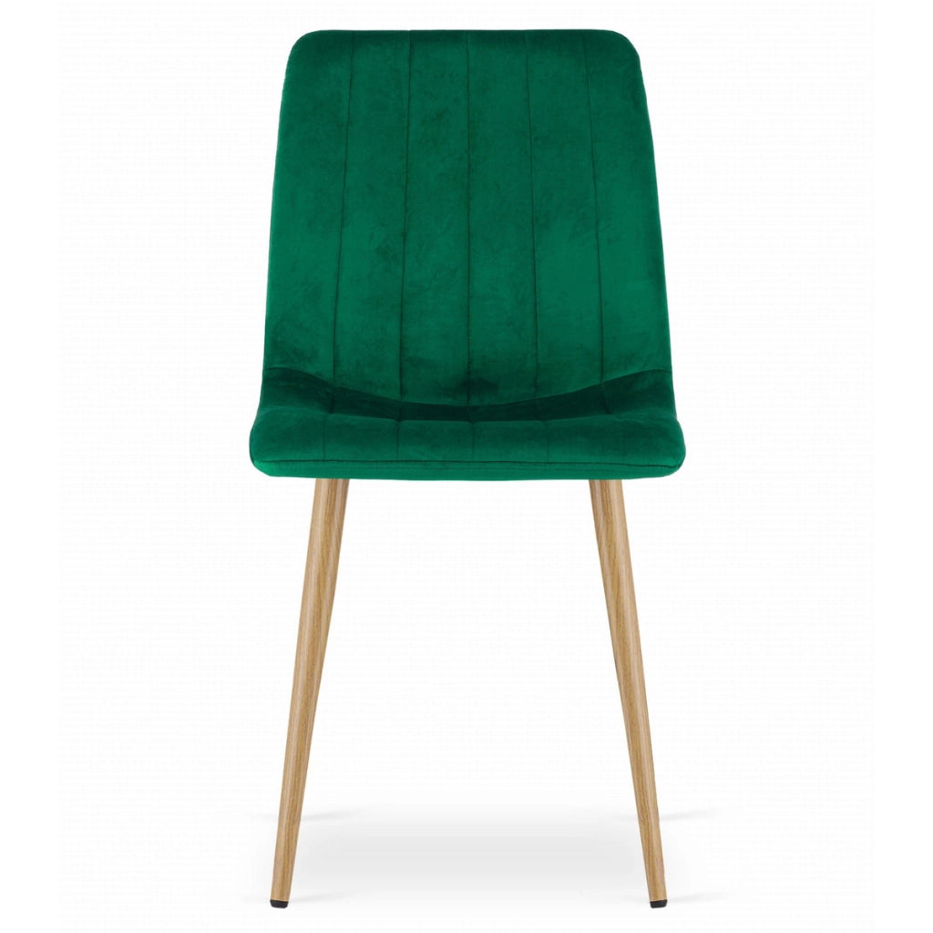 Set di 2 sedie LAVA in velluto verde smeraldo con gambe effetto legno