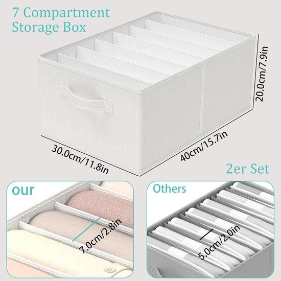 Organizzatore di Cassetto Opportuno con 7 Compartimenti e Maniglie per Articoli Intimi - Ideale per Calze e Sottovestiti - Bianco