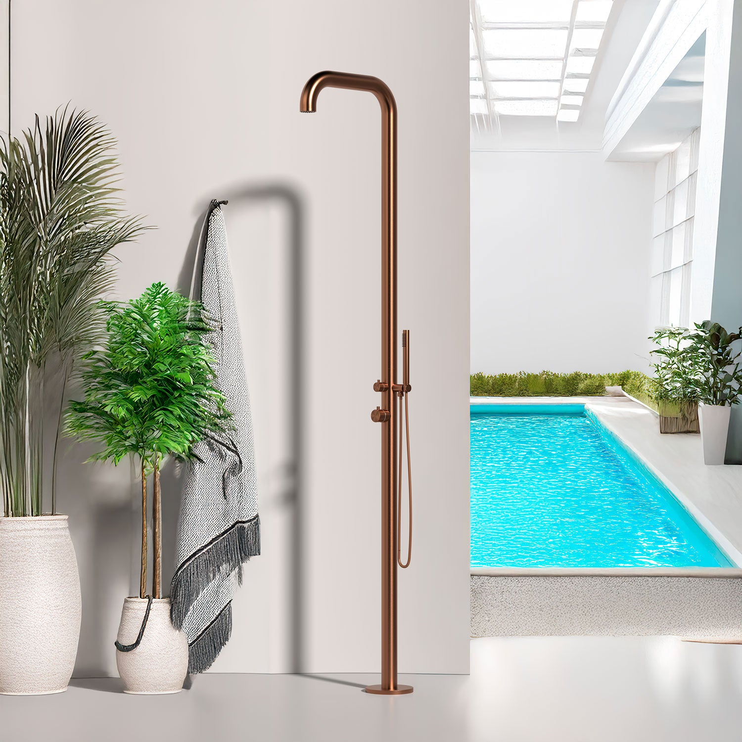 Doccia da Giardino in Acciaio Inox con Doccino Sined Chia Oro Rosa