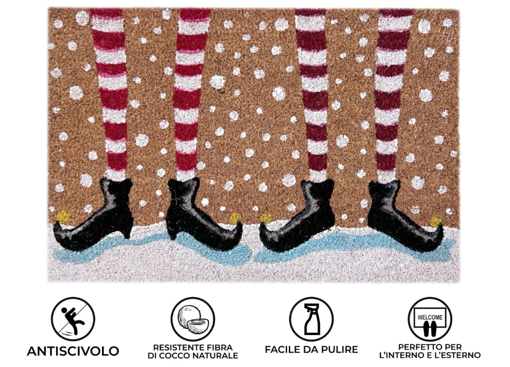 Zerbino Natale Cocco Ingresso Casa Esterno Antiscivolo Natalizio Fortuna Gambe Elfo