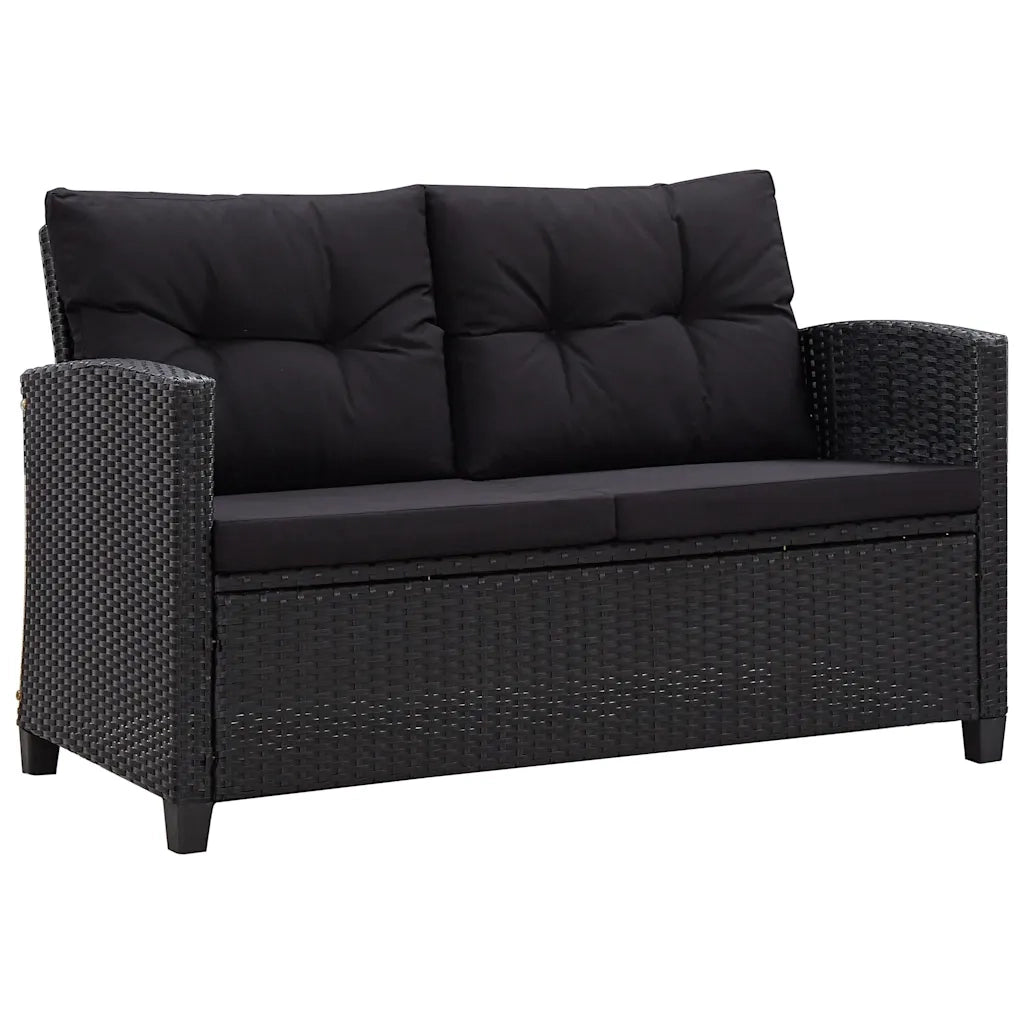 Divano da Giardino 2 Posti con Cuscini Nero 124 cm Polyrattan cod mxl 78304