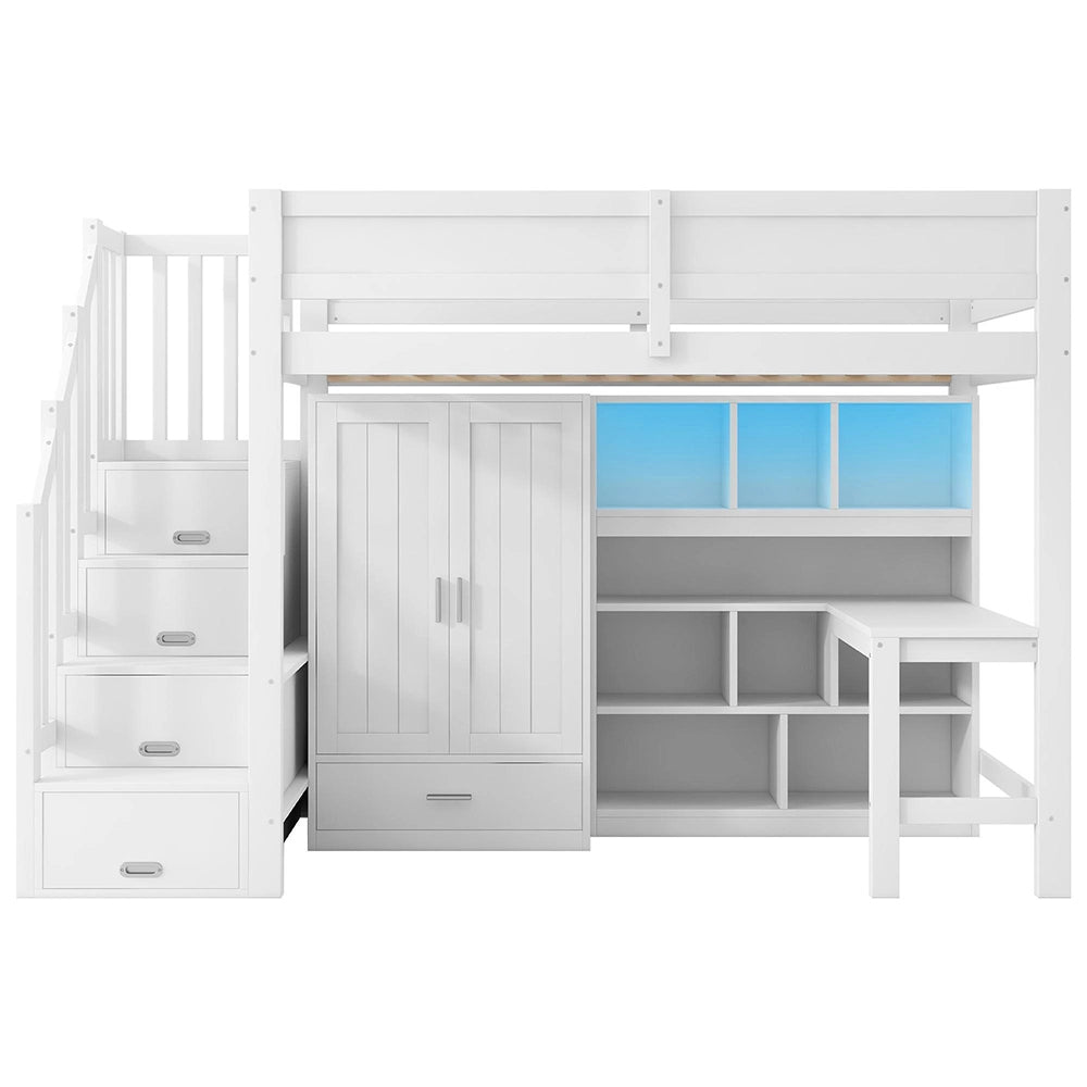 Letto mezzanino 90x200cm?- Xylo - scrivania armadio LED bianco