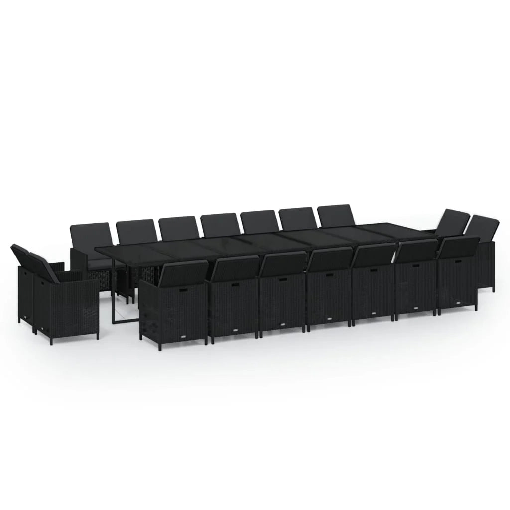 Set da pranzo da giardino mobili da esterno con cuscini 19 pz in polyrattan nero 02_0014430