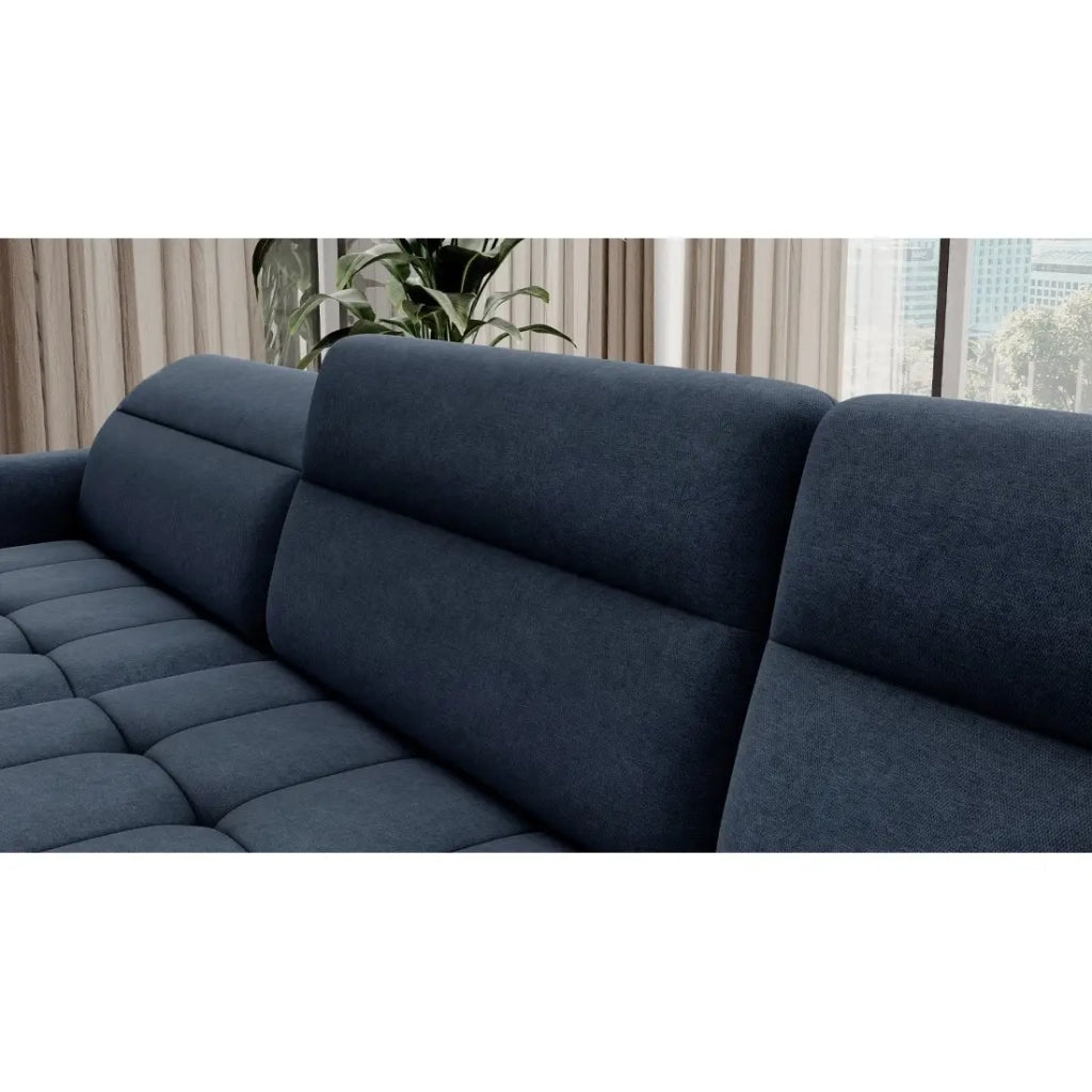 Divano ad angolo convertibile BERTHO 306 cm blu notte – Angolo sinistro con contenitore