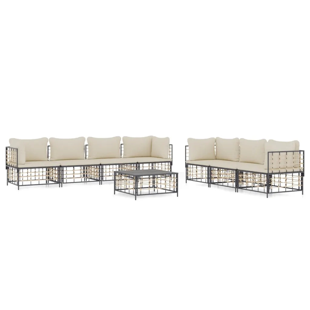 Set Divani da Giardino 8 pz con Cuscini Antracite in Polyrattan 3186706